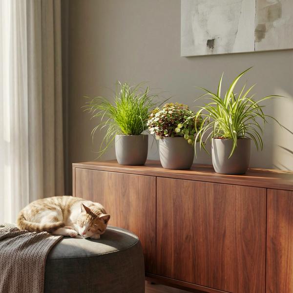 Mix van 3 kamerplanten Bergpalm, Schilpadplanten Graslelie