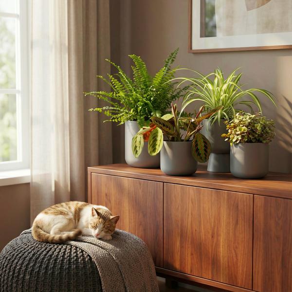 Mix van 4 kamerplant graslelie, marantaplan, schildpadplant en krulvaren